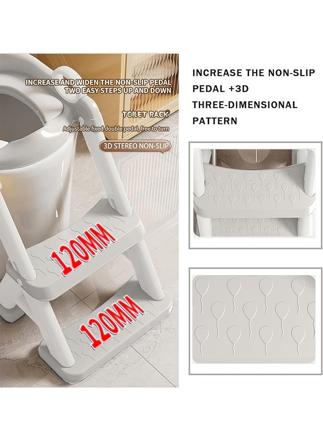 Aimayapet Potty Training Seat, Non Slip Foldable Toilet Training Seat with Soft Cushion, Adjustable Ladder & Potty Seat Height, Comfortable HandlesUpgrade Toddler Toilet Seat for Kids Boys Girls, Potty Training Toilet Seat with Step Stool Ladder - Image 5